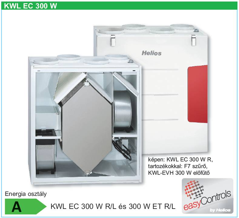 Helios KWL EC 300 W L központi szellőztető