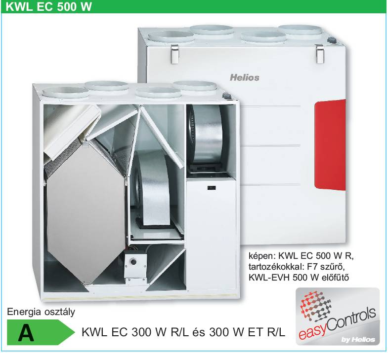 Helios KWL EC 500 W ET L központi szellőztető